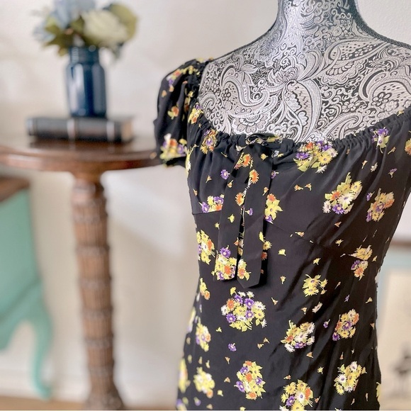 NWT Alessandra Rich Daisy Print Off-Shoulder Silk Midi Dress US 10 / IT 46 - Picture 8 of 14